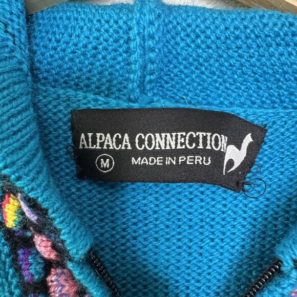Alpaca Connection Sweater Womens Medium Blue Hooded Zip Llama Knit Cardigan - Picture 3 of 10